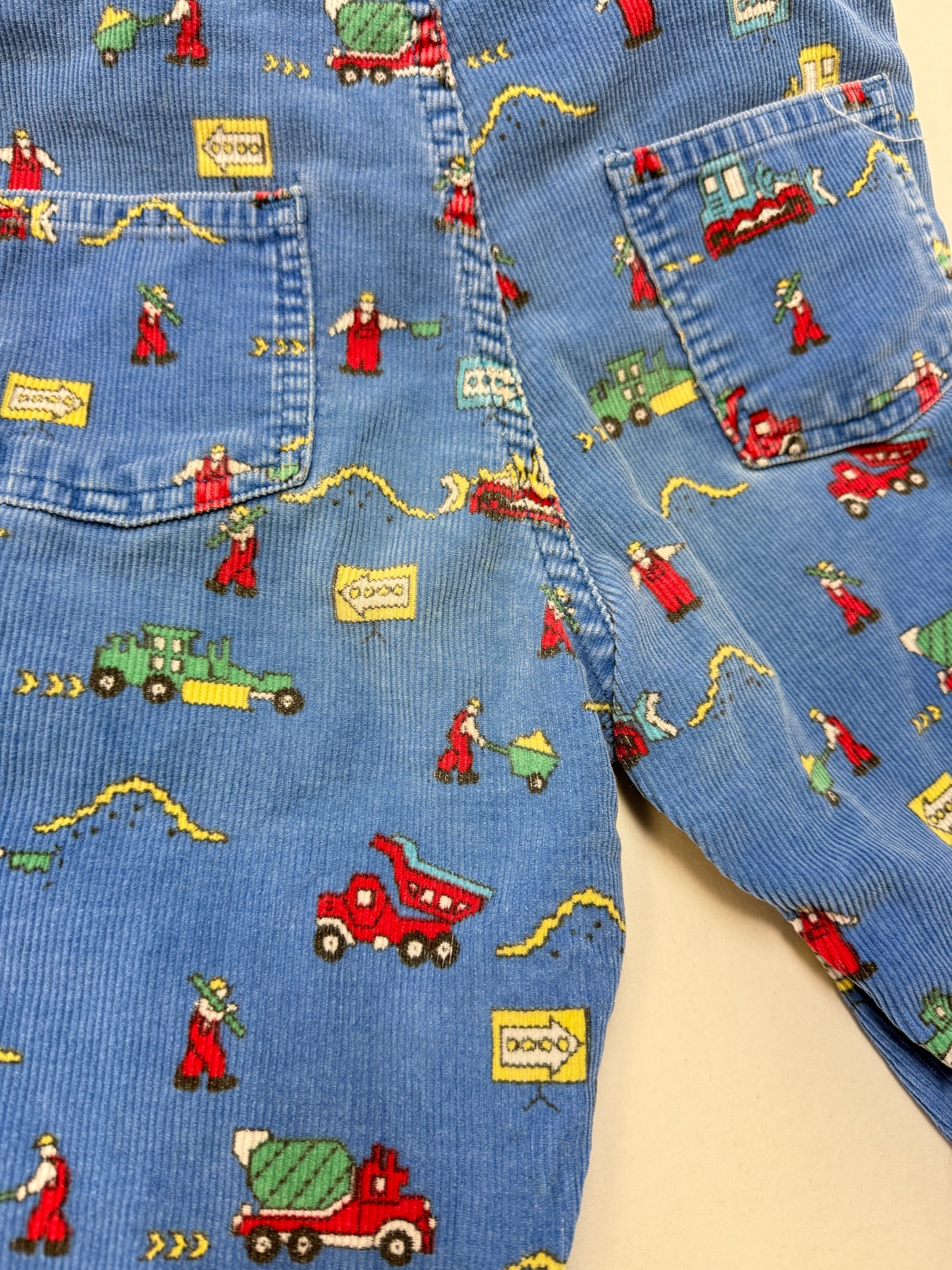 90s Kids Toddler Vintage Oshkosh Bgosh Construction Trucks AOP Blue Corduroy Overall / 5T 6y