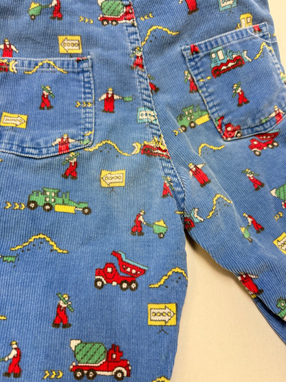 90s Kids Toddler Vintage Oshkosh Bgosh Construction Trucks AOP Blue Corduroy Overall / 5T 6y
