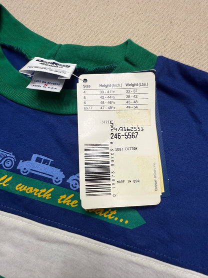 90s Kids Toddler Vintage Deadstock NWT Oshkosh Bgosh Car Design Thick Stripe Longsleeve Tshirt / 4T 5T / Made in USA