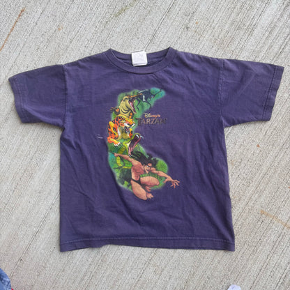 90s Kids Vintage Disney Tarzan Faded Purple 100 % Cotton T-Shirt 7Y 8Y 9Y Tiny Adult