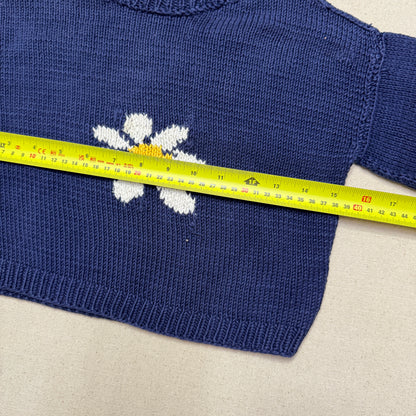 80s 90 Kids Toddler Vintage Flower Embroidered Simple Design Cotton Knit Sweater / 3T 4T 5T
