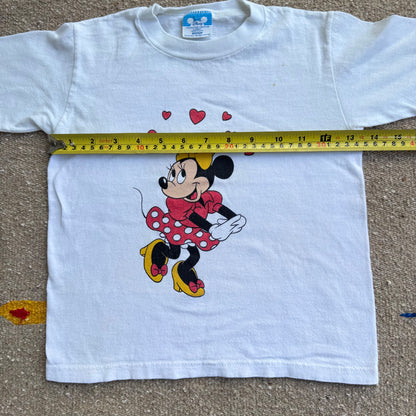 90s Kids Disney’s Minnie Mouse Print Single Stitch White 100% T-Shirt M 2Y 3Y 4Y Baby Tee Teen
