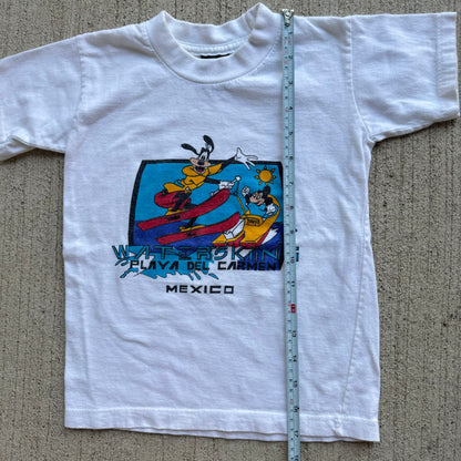 90s Kids Vintage Disney Mickey and Goofy Waterskiing Mexico Souvenir White T-Shirt 2Y 3Y 4Y