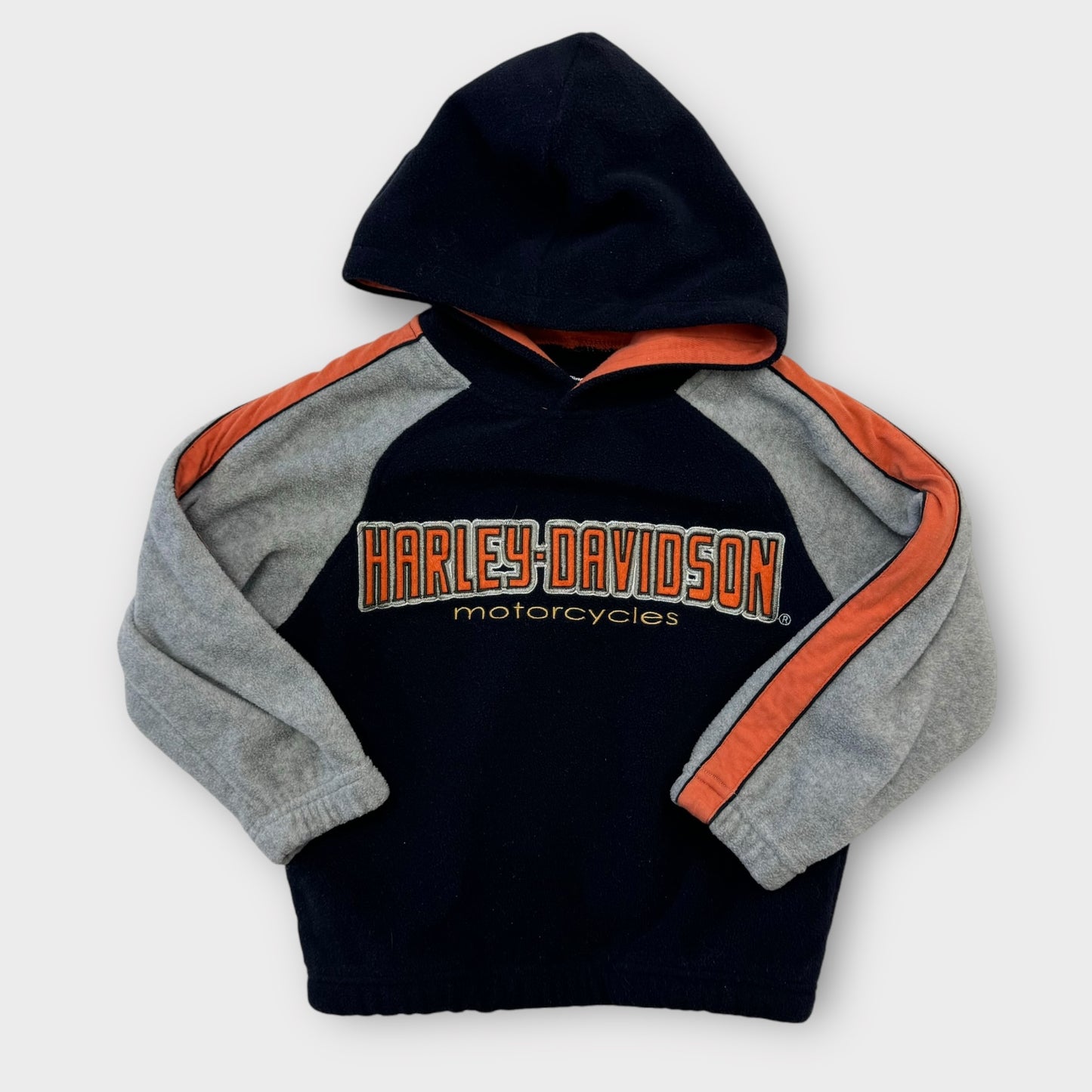 Kids Toddler Harley Davidson Motorcycles Navy Fleece Pullover Hood With Gray and Orange Stripe 3T 4T