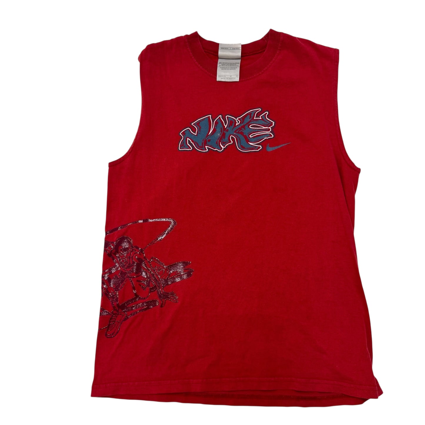 Y2K Kids Vintage Nike Red 100% Cotton Loose Tank Top M