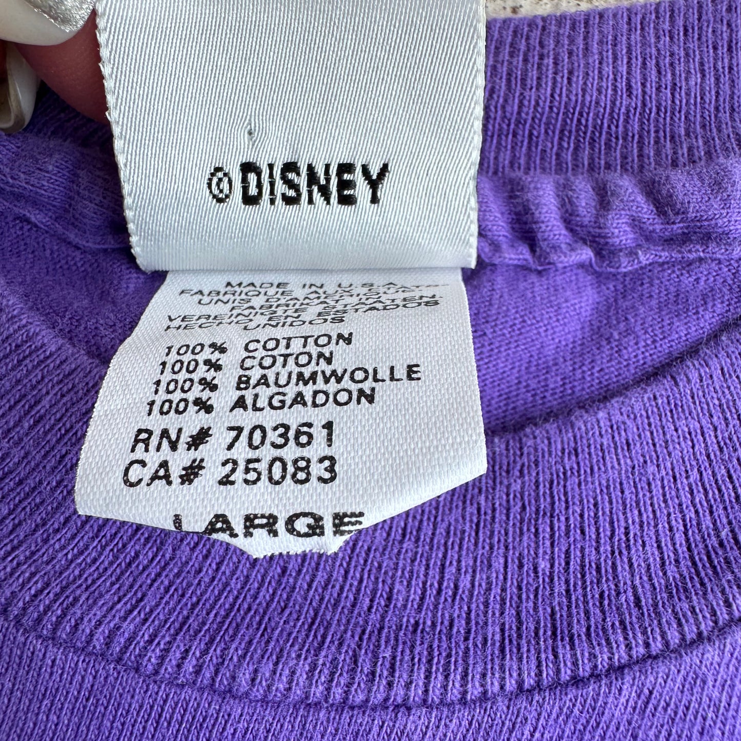 90s Kids Vintage Disney’s Pocahontas Purple Single Stitch 100% Cotton Short Sleeve T-Shirt Made In USA L 8Y 9Y 10Y