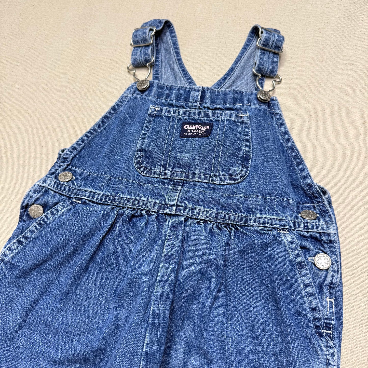 2000’ Y2K Kids Toddler Vintage Oshkosh Bgosh Lace Hand Stitched Loose Fit Denim Overall / 3T