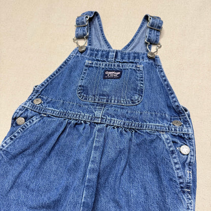 2000’ Y2K Kids Toddler Vintage Oshkosh Bgosh Lace Hand Stitched Loose Fit Denim Overall / 3T