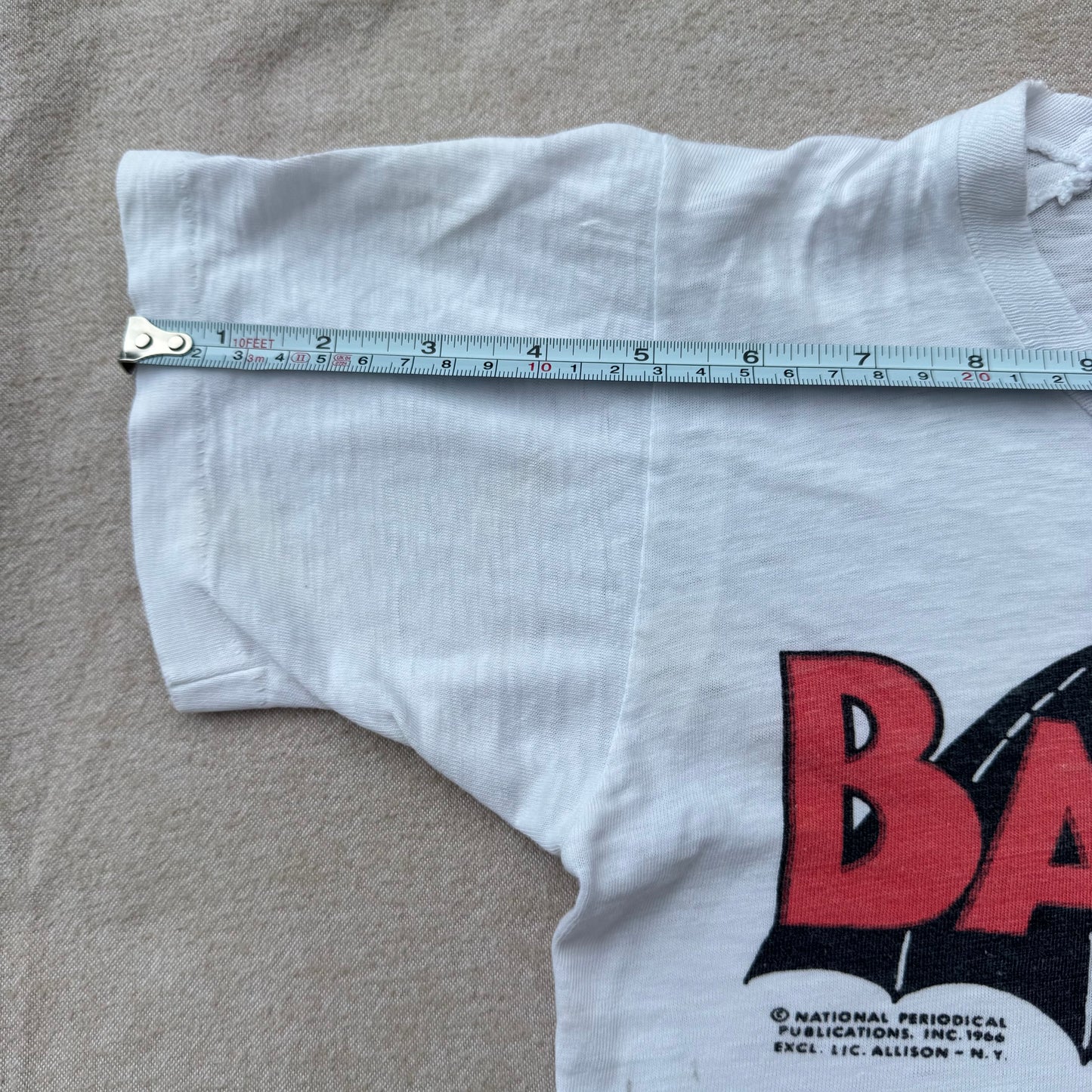 60s Kids Vintage Batman Rare Great Graphic Short Single Stitch Sleeve White T-Shirt 6Y 7Y Baby Tee