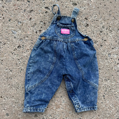 Baby Vintage Bubble Oshkosh B’Gosh Acid Wash 100% Cotton Denim Overall 3m 6m Made in USA