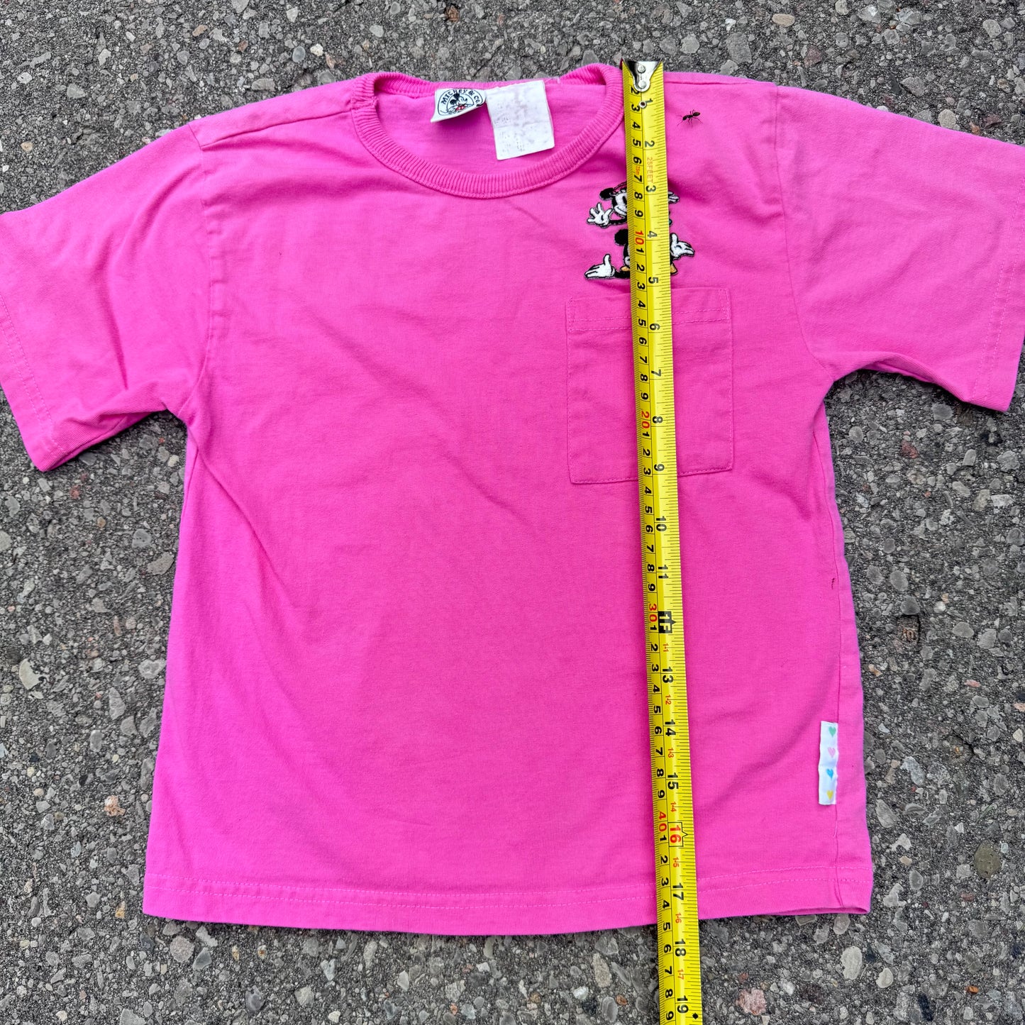 90s Kids Toddler Vintage Mickey Pink Shirt Sleeve T-Shirt With Pocket Embroidered 3Y 4Y 5Y