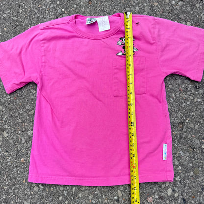90s Kids Toddler Vintage Mickey Pink Shirt Sleeve T-Shirt With Pocket Embroidered 3Y 4Y 5Y