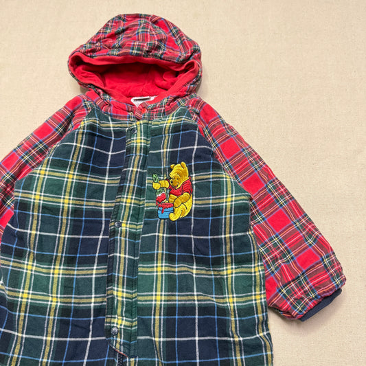 Vintage The Disney Store Winnie the Pooh Plaid Check Thick Winter Romper / 24m 2T 3T