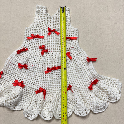 Kids Toddler Vintage Handmade Crochet Knit Removable Ribbons Design Dress / 3T 4T