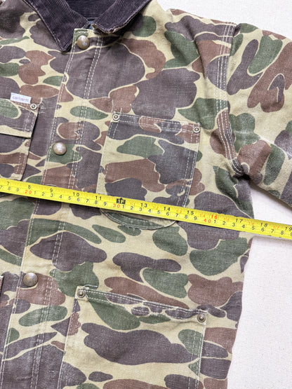 80s Kids Youth Vintage Carhartt Rare Duck Hunting Camo Corduroy Collar Quilt Lined Jacket / 7y 8y 9y