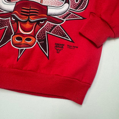 90s Kids Vintage Hanes Chicago Bulls Big Logo Red Long Sleeve Crew Sweatshirt M 10Y 11Y 12Y Made in USA