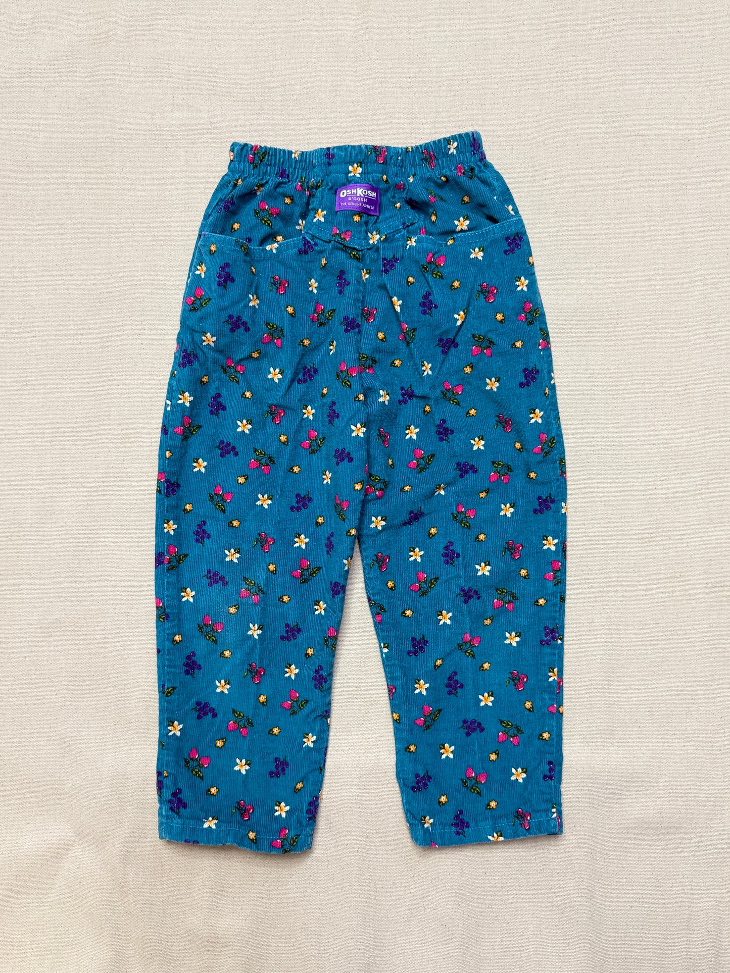 90s Kids Toddler Vintage Oshkosh Bgosh Fruits Flower AOP Corduroy Elastic Pants / 4T 5T