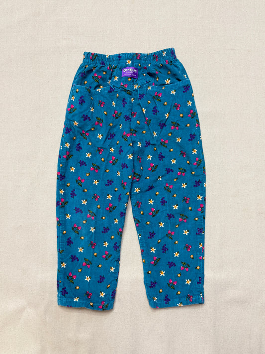 90s Kids Toddler Vintage Oshkosh Bgosh Fruits Flower AOP Corduroy Elastic Pants / 4T 5T