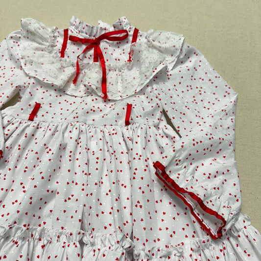 80s 90s Kids Toddler Vintage Martha's Miniatures Heart AOP Lace Raffle Volume dress / 5y 6y 7y