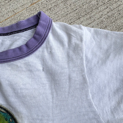 70s Kids Vintage Sparkly RIBET Frog Print Rangler T-Shirt M 7Y 8Y 9Y Baby Tee Made In USA