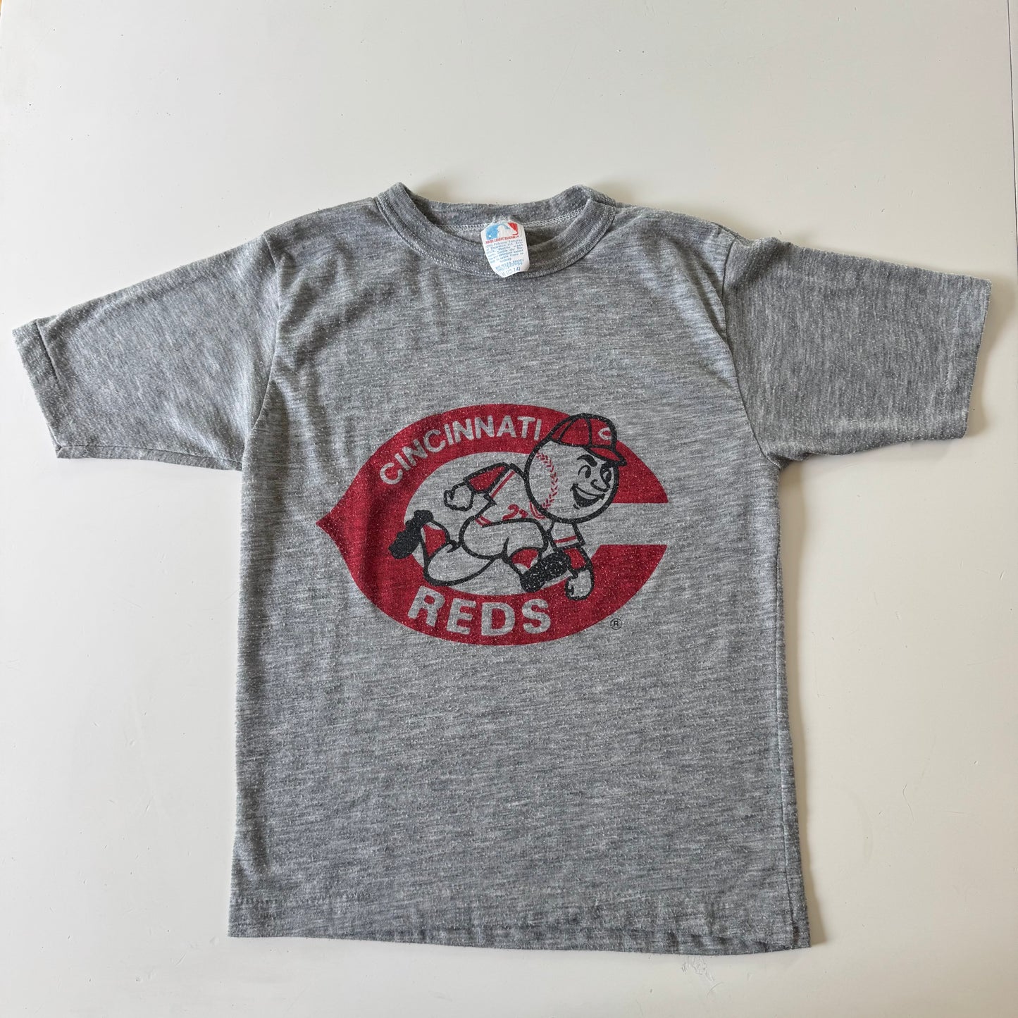 80s Kids Vintage MLB Cincinnati Reds Gray Short Sleeve Single Stitch T-Shirt M 12Y 13Y 14Y Made in USA