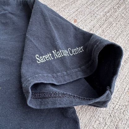 Kids Vintage Sarett Nature Centre Dinosaur Double Sided Black T-Shirt 7Y 8Y 9Y