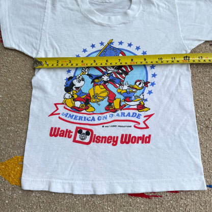 80s 90s Kids Toddler Vintage Walt Disney Mickey Goofy Donald America On Parade Single Stitch White Short Sleeve T-Shirt 3Y 4Y 5Y