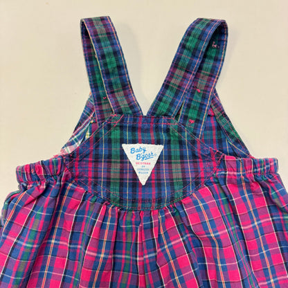 90s Kids Toddler Infant Vintage Baby B’Gosh Oshkosh Pink PurplePlaid Criss Cross Overall /18m / Made in USA