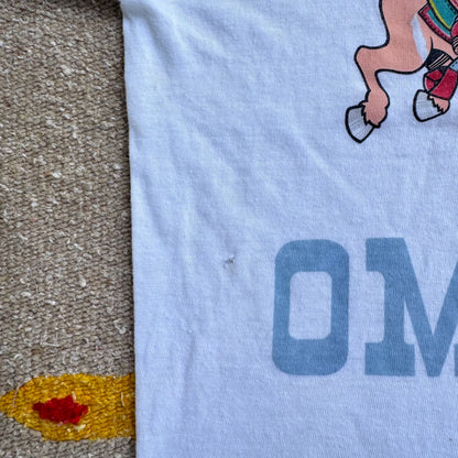 80s 90s Kids Mickey Cowboy Omak Single Stitch White T-Shirt M 10-12T Baby Tee Made In USA