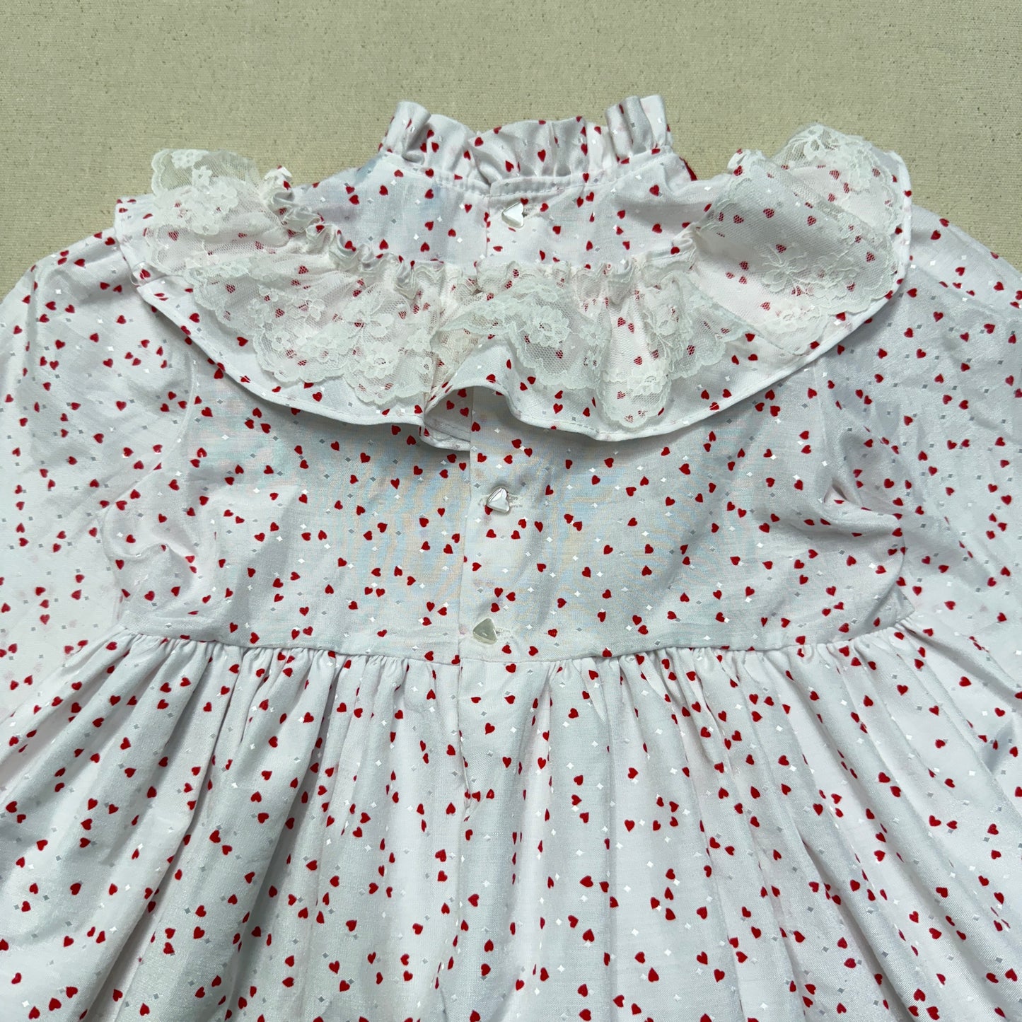 80s 90s Kids Toddler Vintage Martha's Miniatures Heart AOP Lace Raffle Volume dress / 5y 6y 7y