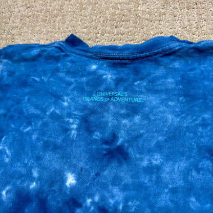90s Kids Vintage Universal Studios I Survived Jurassic Park Glow In the Dark Print Blue Tie Dye Single Stitch Short Sleeve 100% Cotton T-Shirt M 5Y 6Y