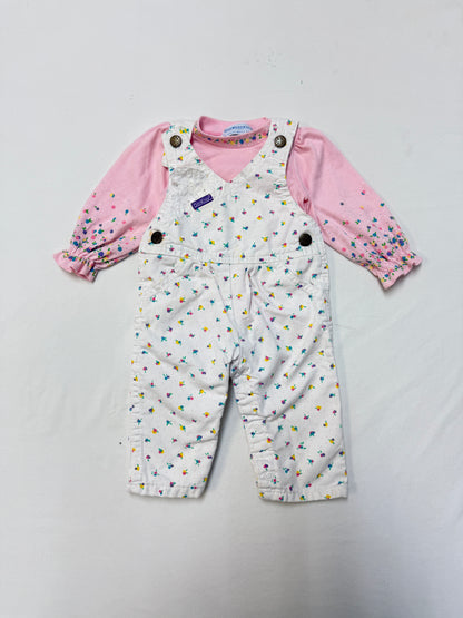 90s Kids Infant Baby Vintage Oshkosh Bgosh Floral AOP Longsleeve Shirt and Overall 2pc Set / 0m 3m / Made in USA