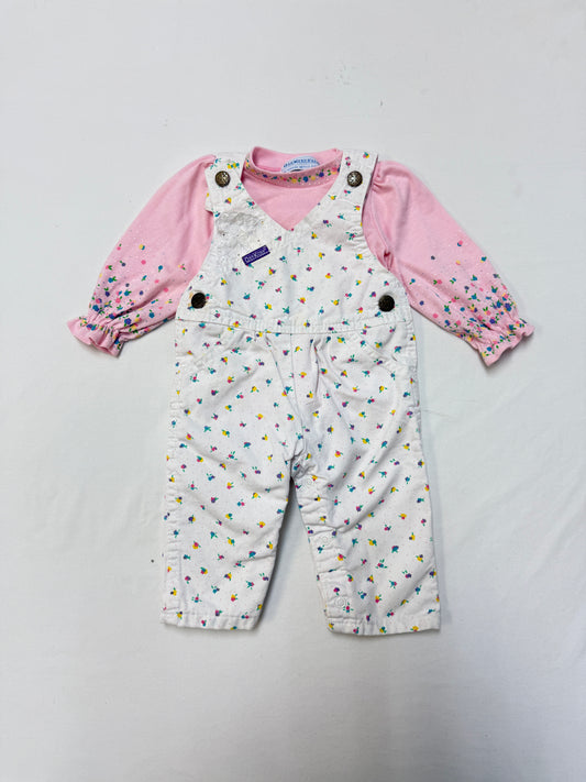 90s Kids Infant Baby Vintage Oshkosh Bgosh Floral AOP Longsleeve Shirt and Overall 2pc Set / 0m 3m / Made in USA