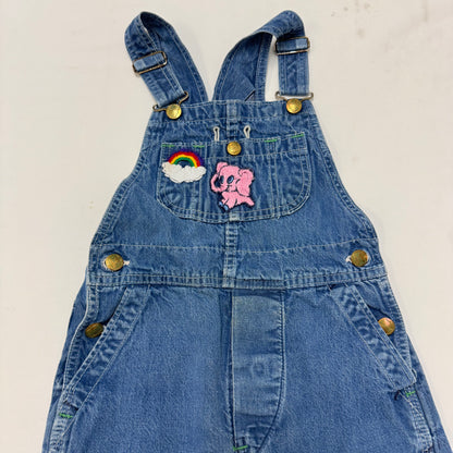 70s Kids Vintage Big Smith Blue Denim Long Pant Overalls With adjustable Straps Cute Patches Front And Back 5Y 6Y Made in USA