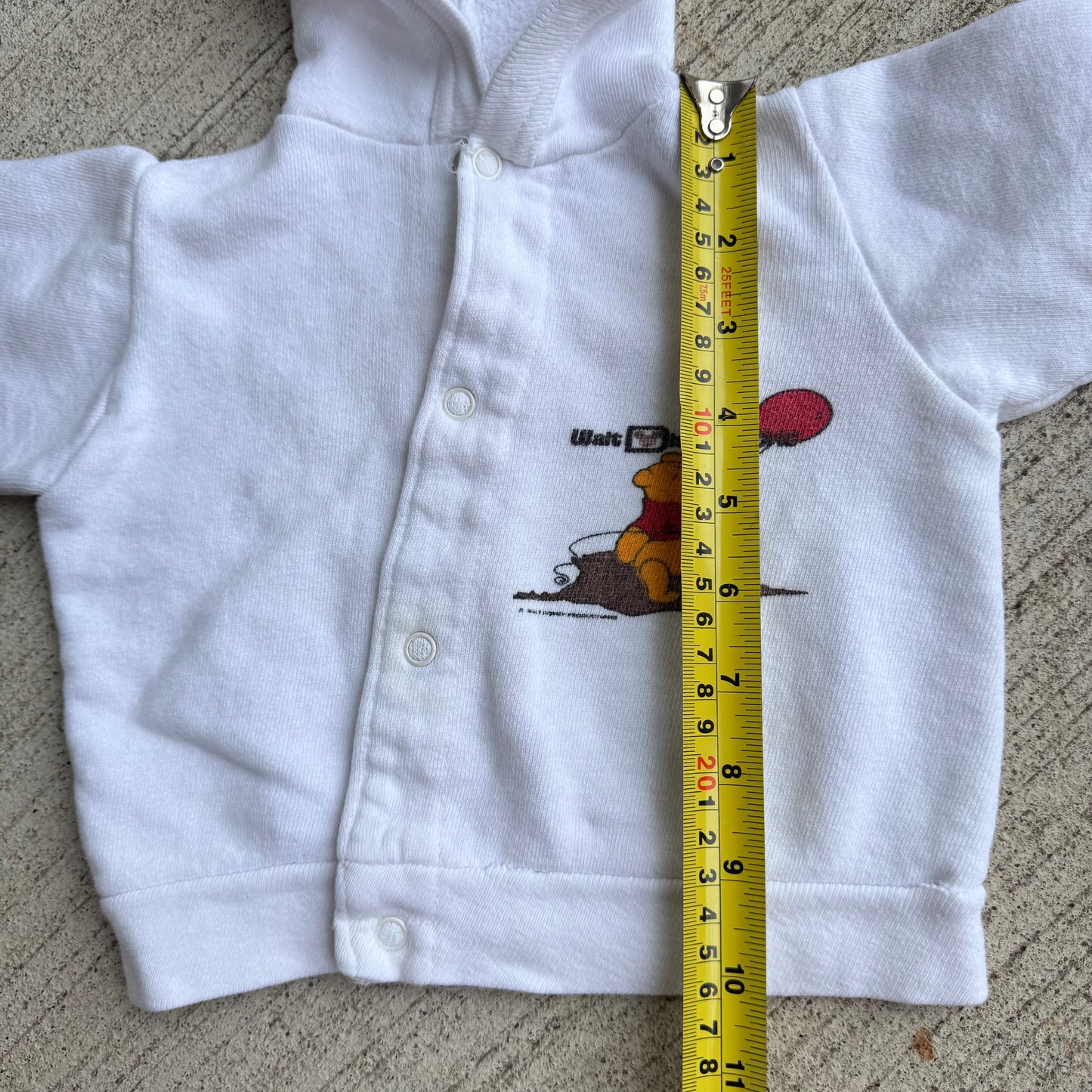 70s 80s Baby Vintage Walt Disney World Pooh Snap White Long Sleeve Sweatshirt With Hood 6m 9m 12m