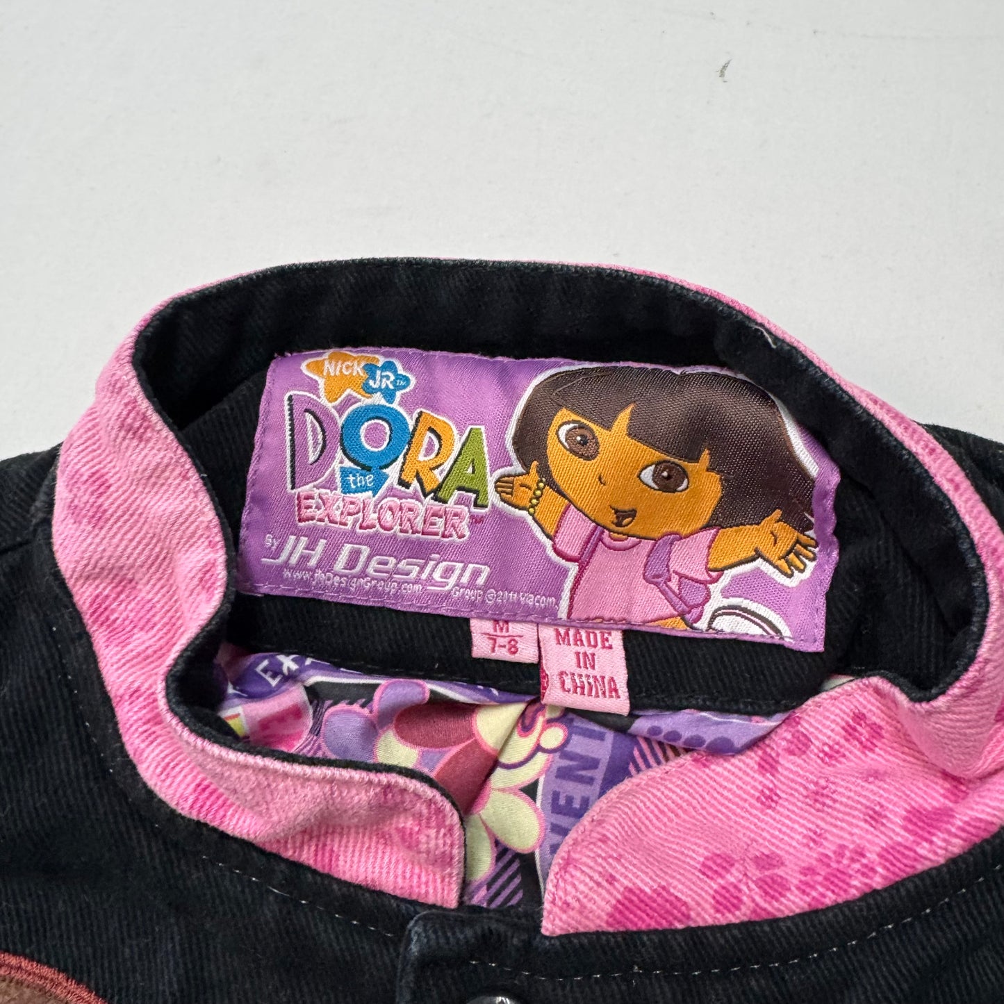 Kids DORA Racing Snap Pink and Black Jacket M 7Y 8Y