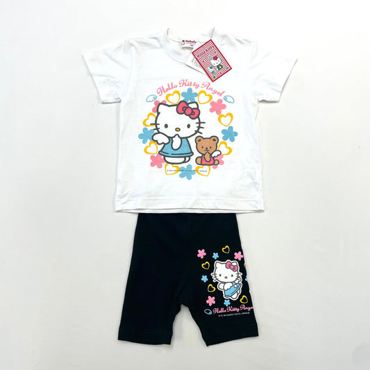 90s 1999 Kids Toddler Vintage Deadstock NWT Sanrio Hello Kitty Graphic Tshirt Biker Shorts 2 Piece Set / Size 100, 3y 4y