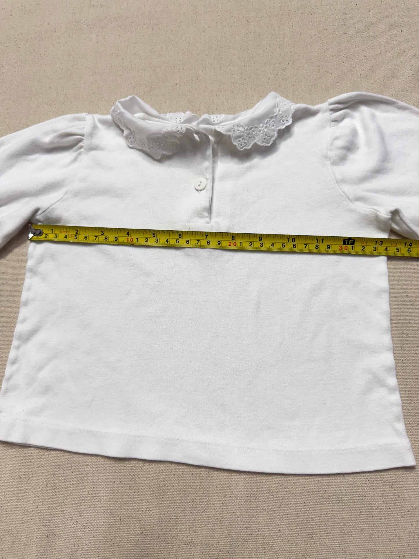 90s Kids Toddler Vintage Oshkosh Bgosh Lace Collared White Puffsleeve Longsleeve Top / 2T 3T / Made in USA