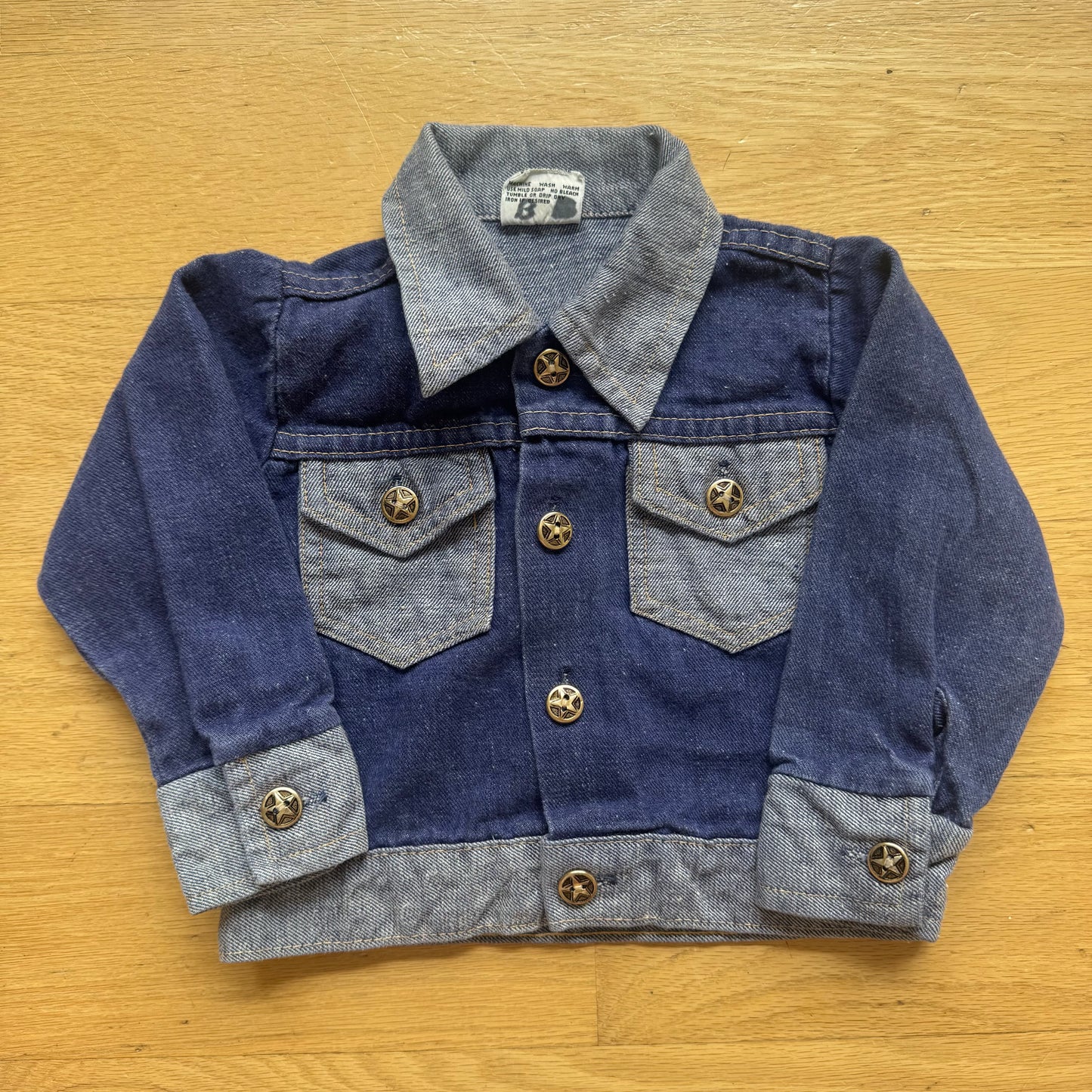 70s 80s Kids Toddler Vintage Alfredo Two Tone 100% Cotton Denim Long Sleeve Jacket 3T