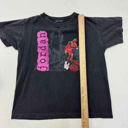 90s Kida Vintage NBA Chicago Bulls Michael Jordan Black Short Sleeve T-Shirt Single Stitch 7Y 8Y 9Y