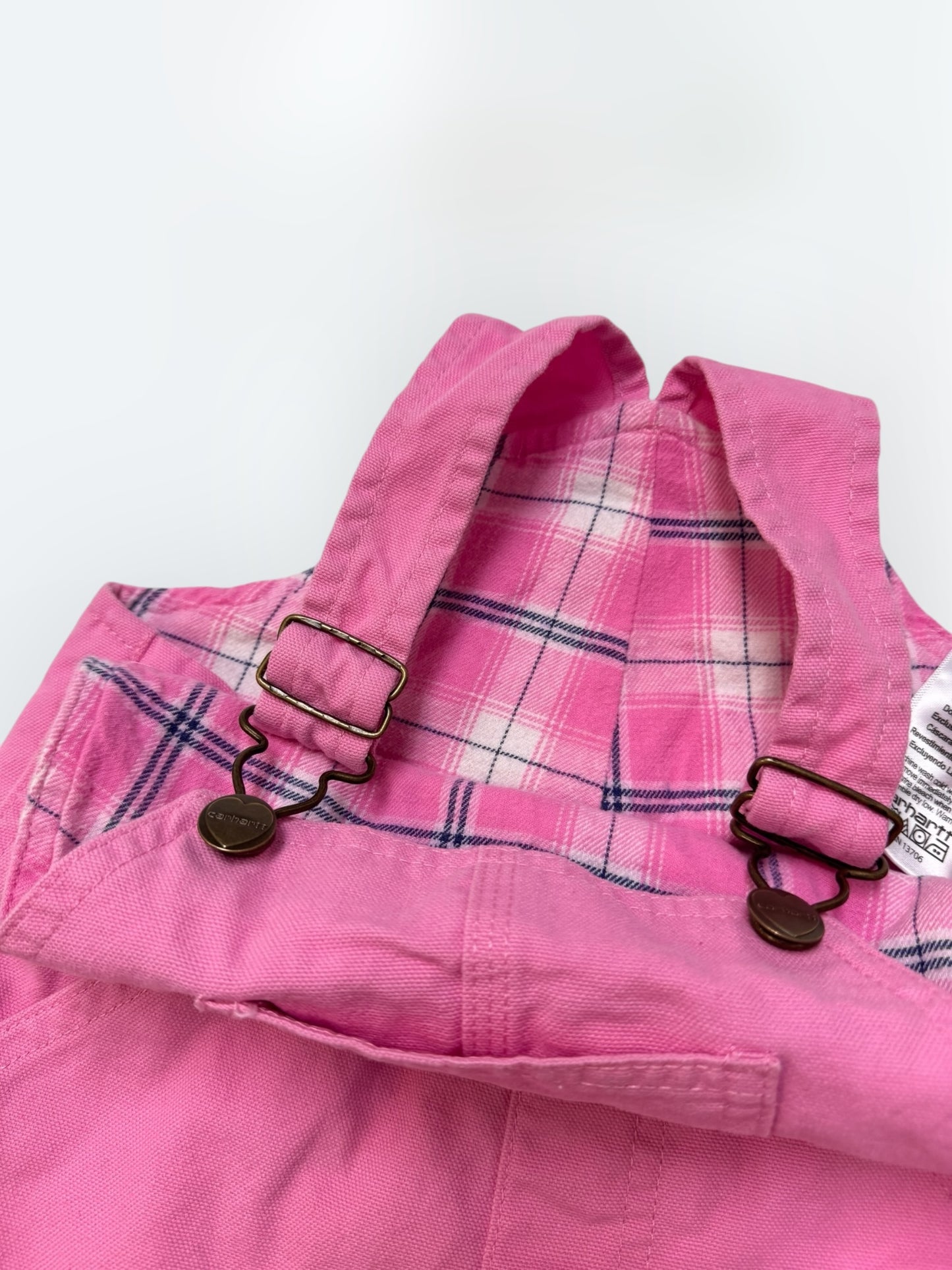 Kids Toddler Pink Carhartt 100% Cotton Plaid Fleece Lined Overall 3T