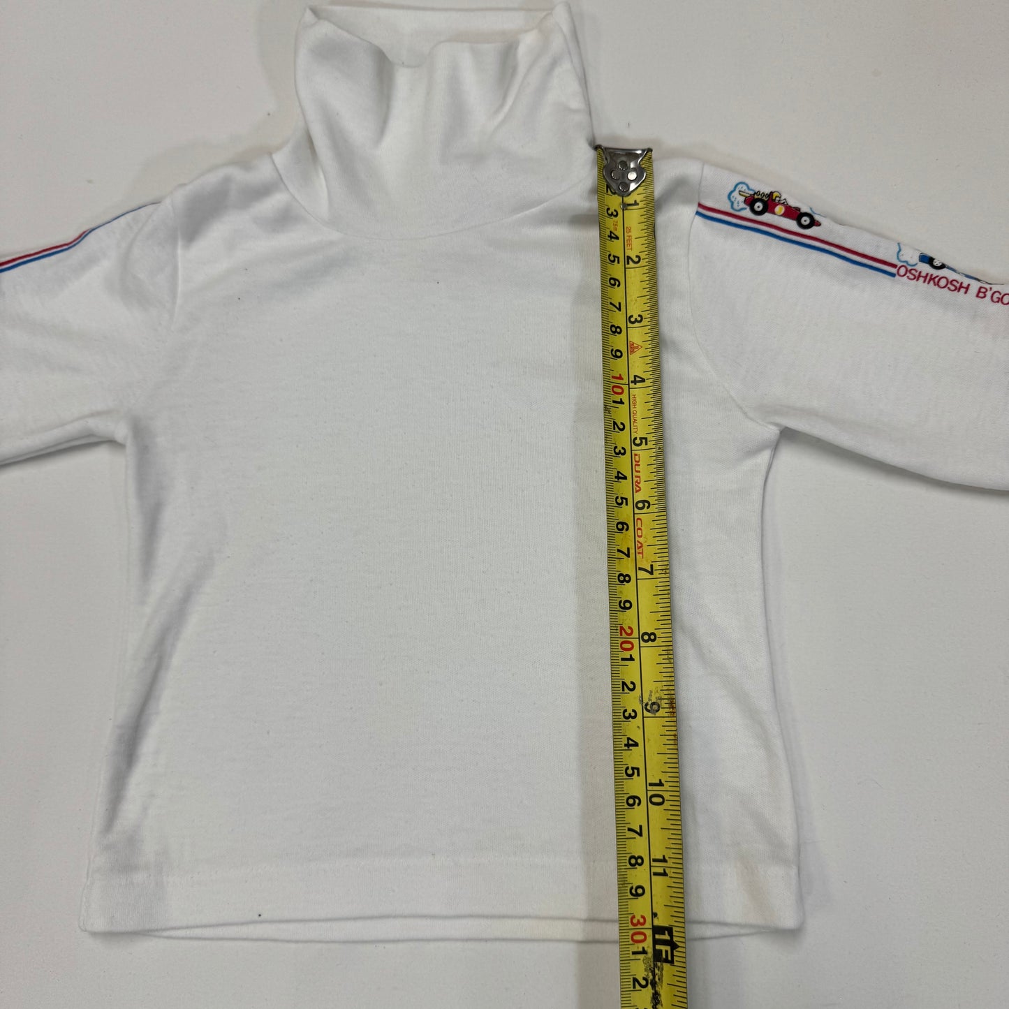 90s Kids Toddler Infant Vintage Baby B’Gosh Oshkosh White Long Sleeve Holiday Race car Print On Sleeves //18m / Made in USA