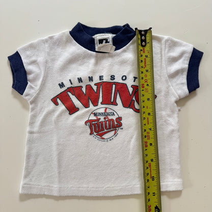 1988 Kids Baby Vintage Jog Togs Minnesota Twins MLB 50/50 White Short Sleeve T-Shirt 12m Made in USA