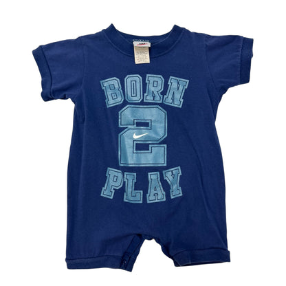 90s Kids Toddler Vintage Nike 100% Cotton Blue Short Sleeve Born 2 Play Onesie Romper 24m