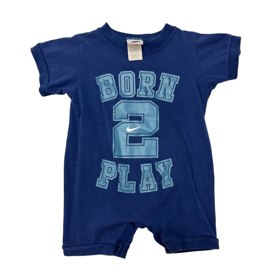90s Kids Toddler Vintage Nike 100% Cotton Blue Short Sleeve Born 2 Play Onesie Romper 24m
