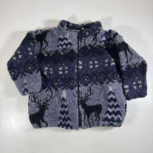 90s Kids Toddler Vintage Zip Fleece Raindeer Blue Tone Black Mountain Fleece S 3T 4Y 5YMade in USA