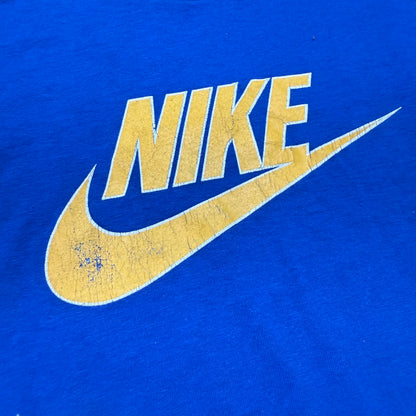 80s Kids Toddler Vintage Nike Blue Tag Yellow Big Logo Print Single Stitch Blue Tshirt / 2T 3T 4T / Made in USA
