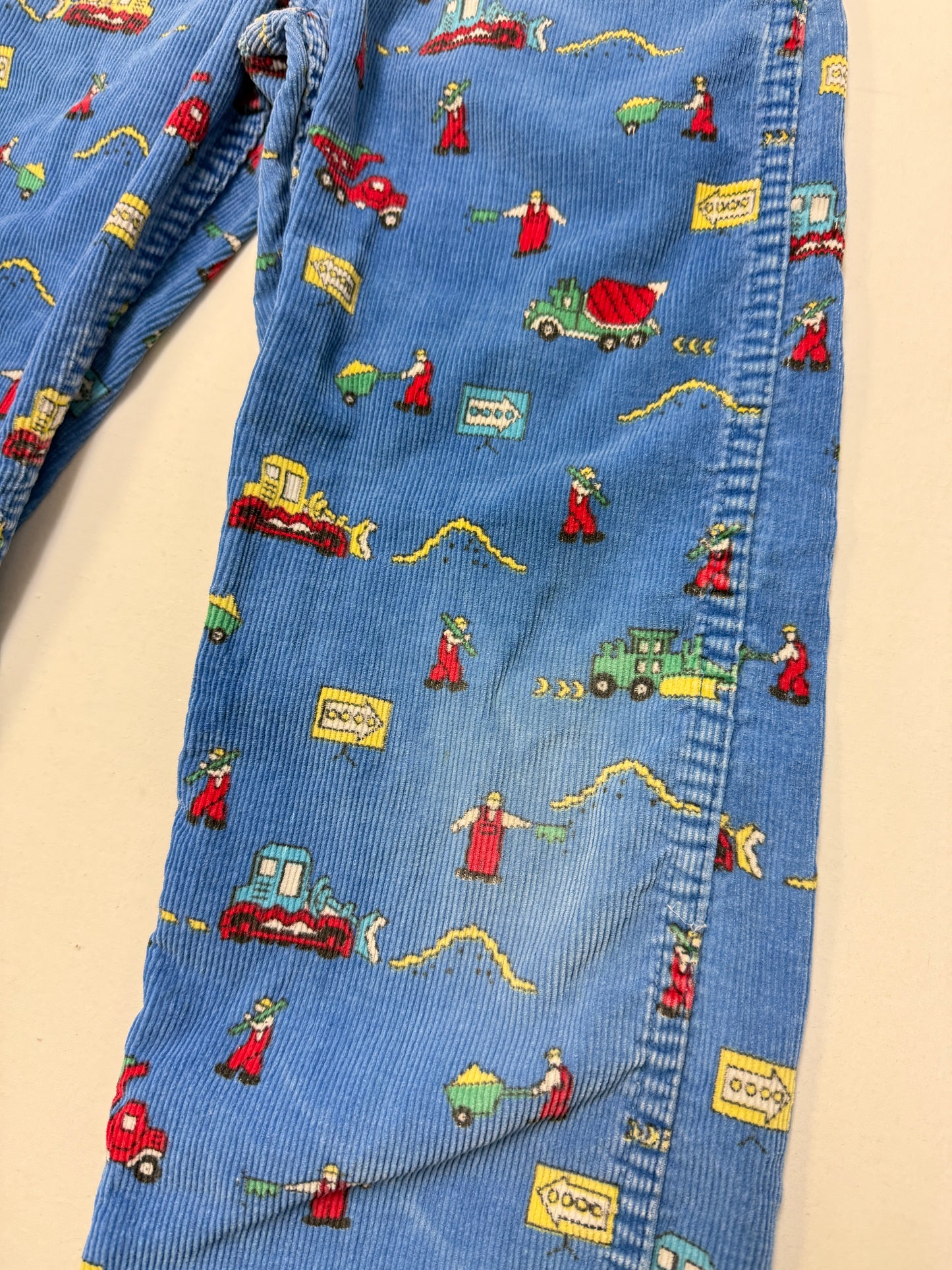 90s Kids Toddler Vintage Oshkosh Bgosh Construction Trucks AOP Blue Corduroy Overall / 5T 6y