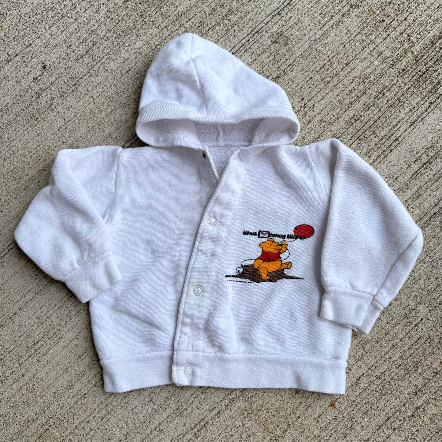 70s 80s Baby Vintage Walt Disney World Pooh Snap White Long Sleeve Sweatshirt With Hood 6m 9m 12m