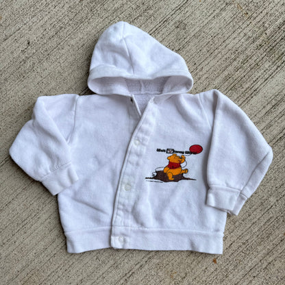 70s 80s Baby Vintage Walt Disney World Pooh Snap White Long Sleeve Sweatshirt With Hood 6m 9m 12m